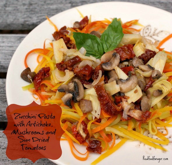 Recipe: Zucchini Pasta with Artichoke, Mushrooms and Sun Dried Tomatoes post image