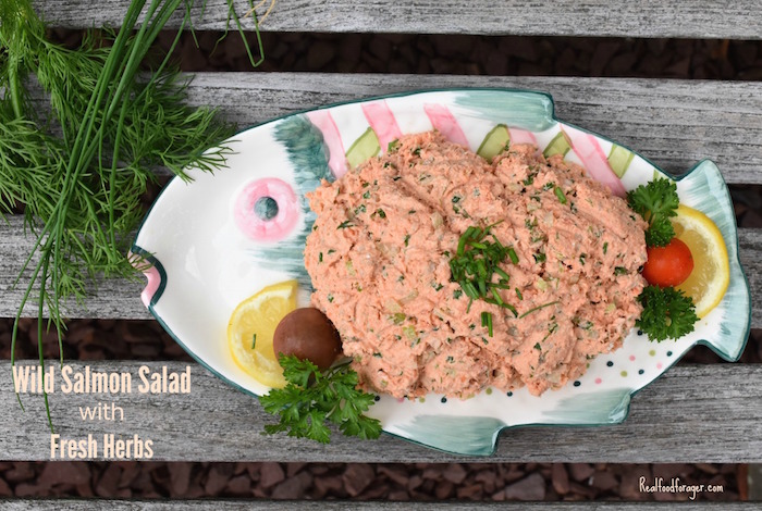 wild salmon salad, fresh herbs